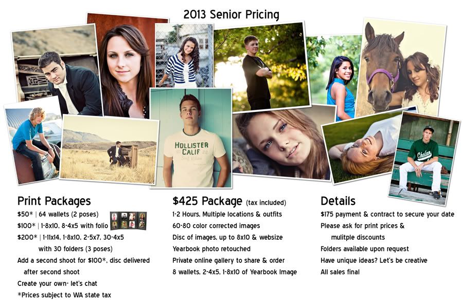 2013 Senior Portrait Pricing