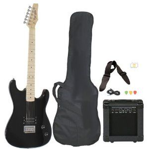 Full Size Black Electric Guitar with Amp, Case and Accessories Pack Beginner Starter Package