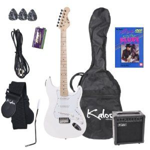 Kalos by Cecilio EGP WH 39 inch White Electric Guitar Package with 15 Watt Amp and DVD Lesson