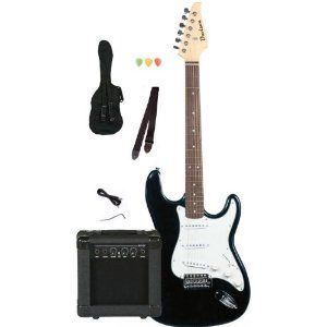 New Black Beginner Electric Guitar Package with Amp Case Strap Picks Value Pack