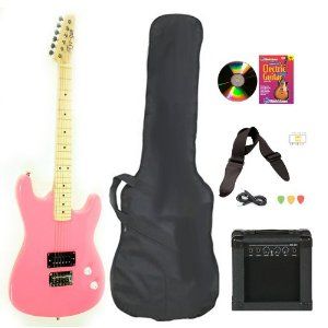 Pink Full Size Electric Guitar and Practice Amp with Case Strap Cord Beginner Package and DVD