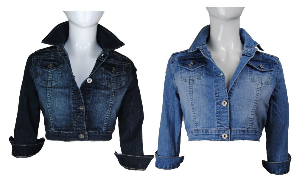 New Ladies Cropped Button Collored Faded Short Denim Jacket Womens ...