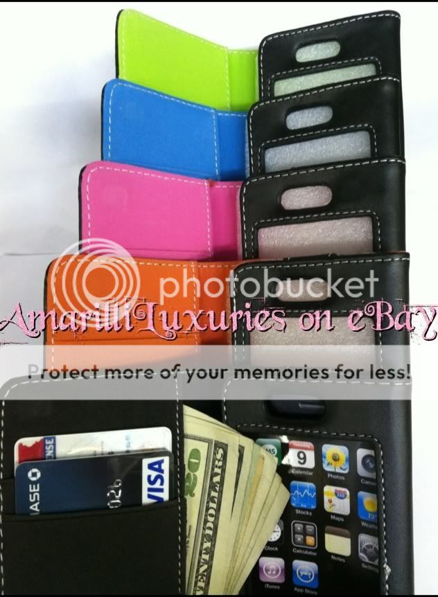 iPhone 4 Case & Wallet  Holds Credit Cards, Cash  Black, Pink, Blue 