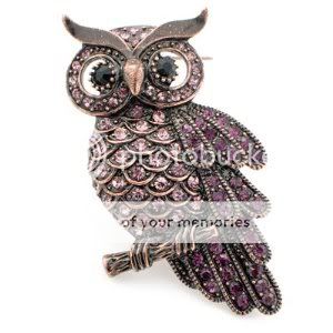 Vintage style Amethyst Purple Owl Austrian Crystal Bird Pin Brooch