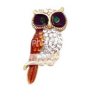 Austrian Crystal Owl Enamel Bird Pin Brooch