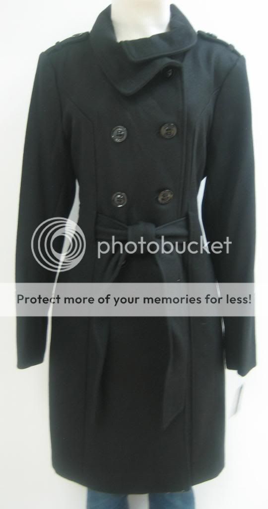 NEW GUESS BELTED TRENCH WOOL COAT, JACKET, BLACK, LARGE, NWT, MW456 