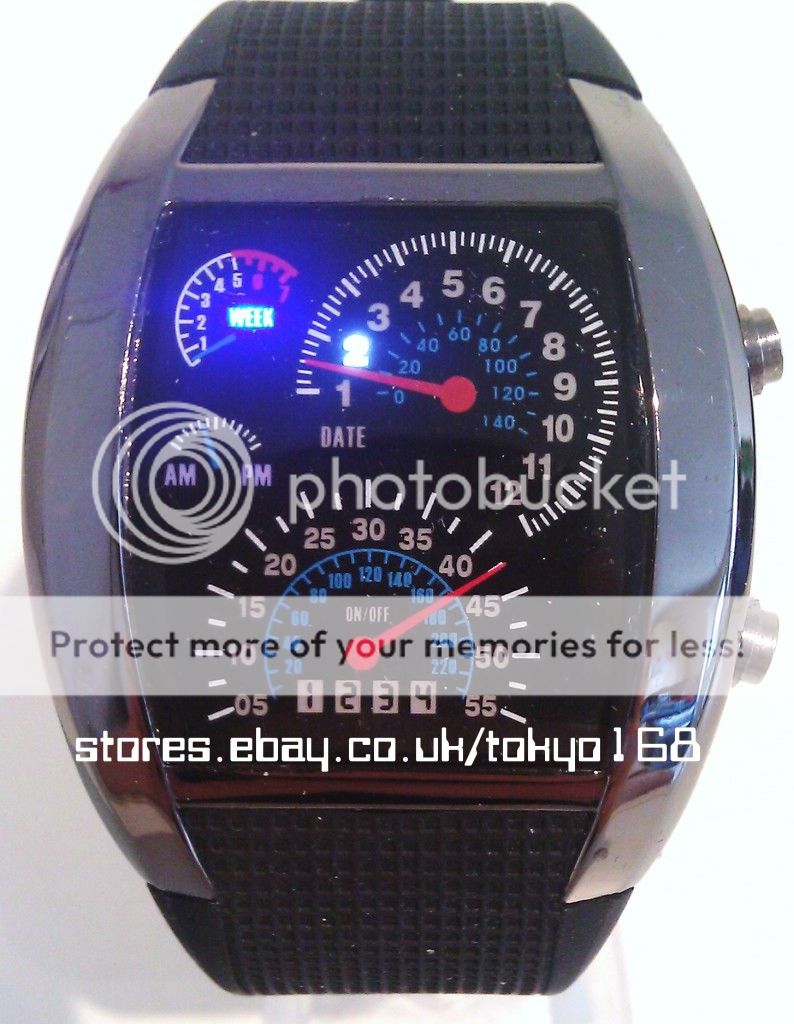 Tokyo Japan RPM Turbo Blue & White Flash LED Black Watch BRAND NEW IN 