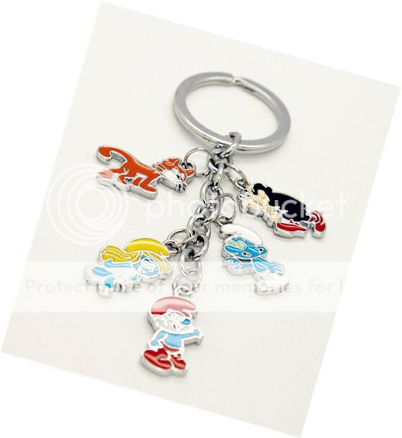 The Smurfs Keyring Metal Keychain 5 charms girl papa boysuper good 