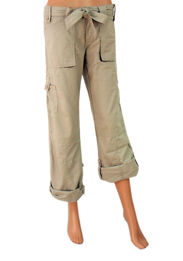 Ladies Combat Loose Fit Trousers Cargo Pants Straight Leg Roll up ...